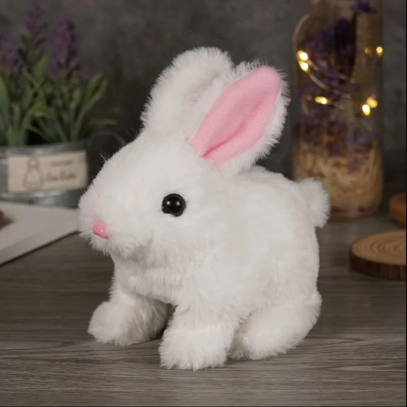 ผมยาวกระต่ายไฟฟ้าของเล่นตุ๊กตา Soft Plush จําลองรูปร่างตุ๊กตาสัตว์ขนาดเล็กแบตเตอรี่ Interactive เด็กที่ชื่นชอบของขวัญ