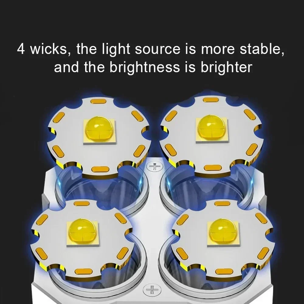 High Power LED Flashlights Camping Torch With 4 Lamp Beads And COB Side Light Rechargeable Portable Hand Lantern 4 Lighting Mode