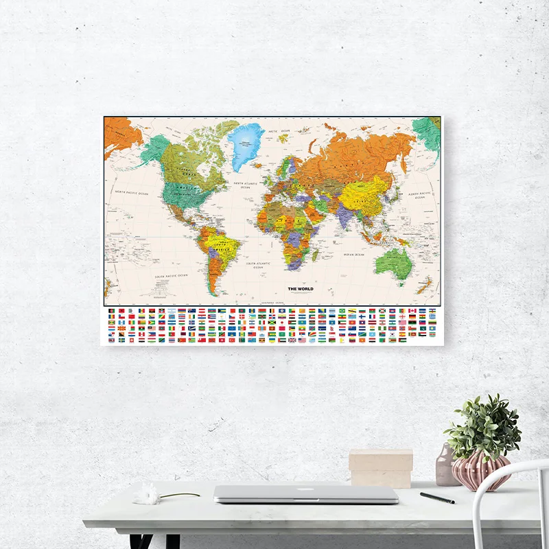 Klassieke Wereldkaart 75*50 cm Canvas Schilderij Muur Decor Art Poster Educatief Schoolbenodigdheden Kamer Woondecoratie Hangende Foto