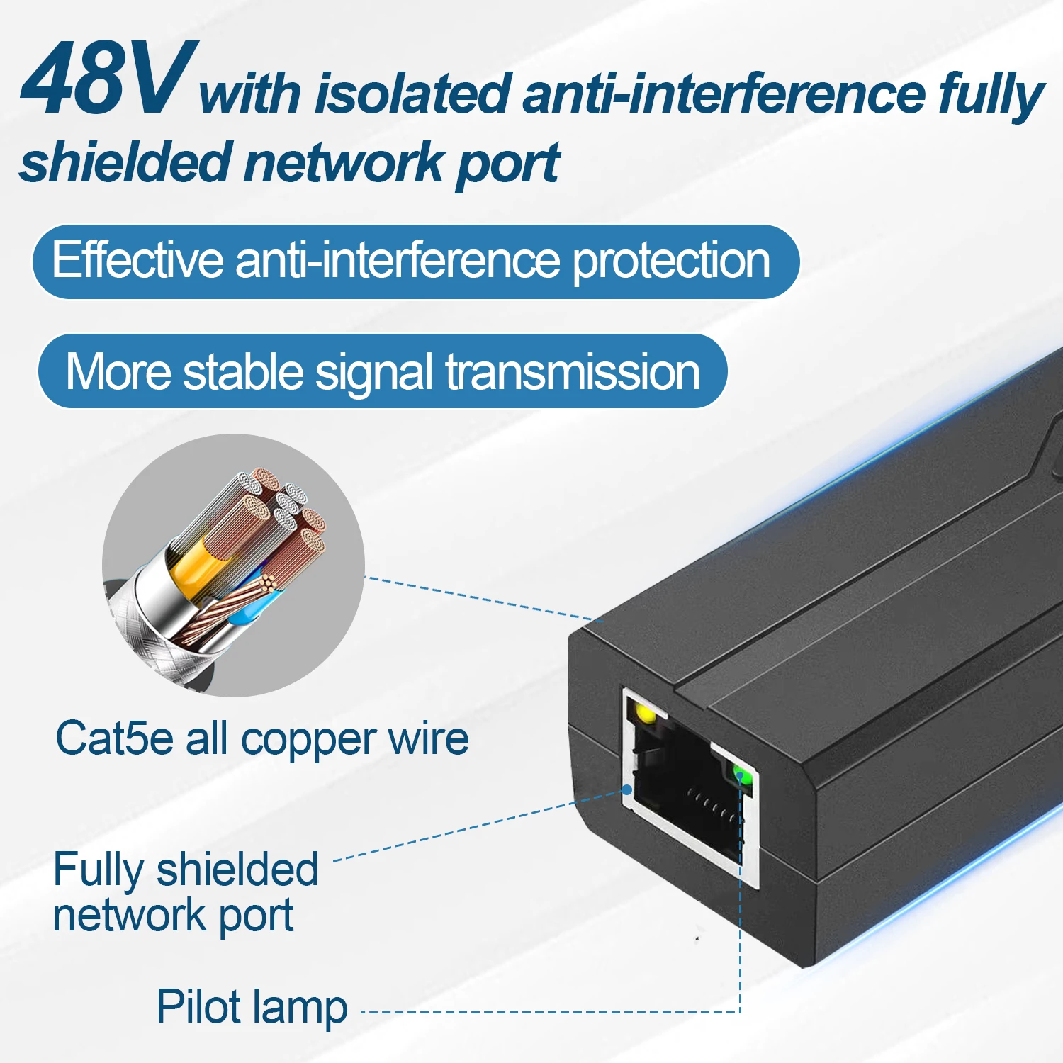 Adaptador divisor POE de 48V a 5V, separador adaptable activo, inyector aislado, CC Micro USB tpye-C USB hembra para cámara de 100M