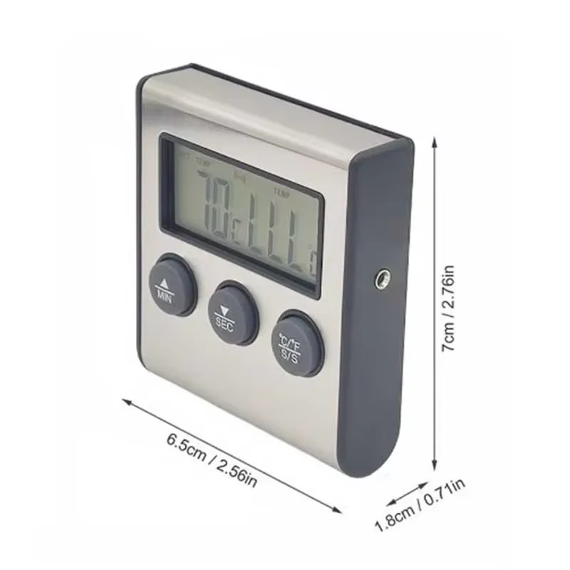 Digitales Küchenthermometer für Fleisch und Lebensmittel, Temperatur für Backofen, Grill, Timer-Funktion mit Sonde, Wärmemessgerät zum Kochen