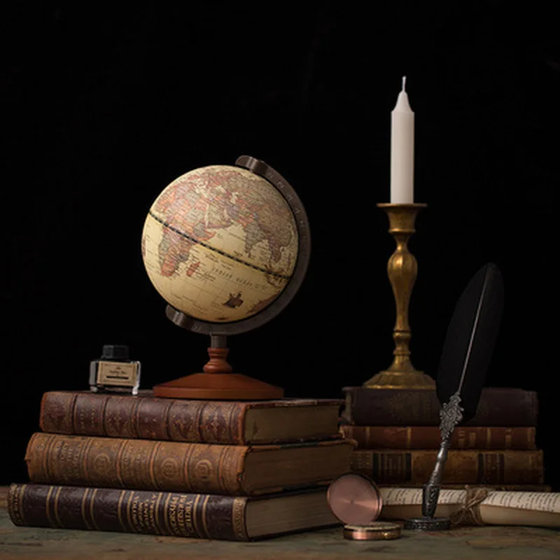 NEW World Globe Earth แผนที่ภาษาอังกฤษ Retro ฐานไม้ Earth Instrument ภูมิศาสตร์การศึกษา Globe ตกแต่งโต๊ะเฟอร์นิเจอร์
