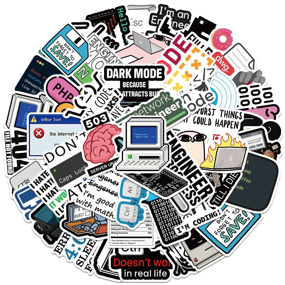 10/30/50pcs Funny Programming Stickers Java Cloud Language Internet Decals DIY Skateboard Luggage Phone Waterproof Sticker Packs