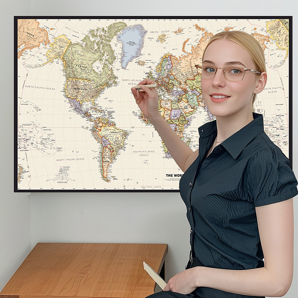 A2 Reizen Wereldkaart Engels Taal Gedetailleerde Non-woven Home Office Decoratie Muur Vintage Poster Kaart Cadeau voor Kinderen 59*42cm