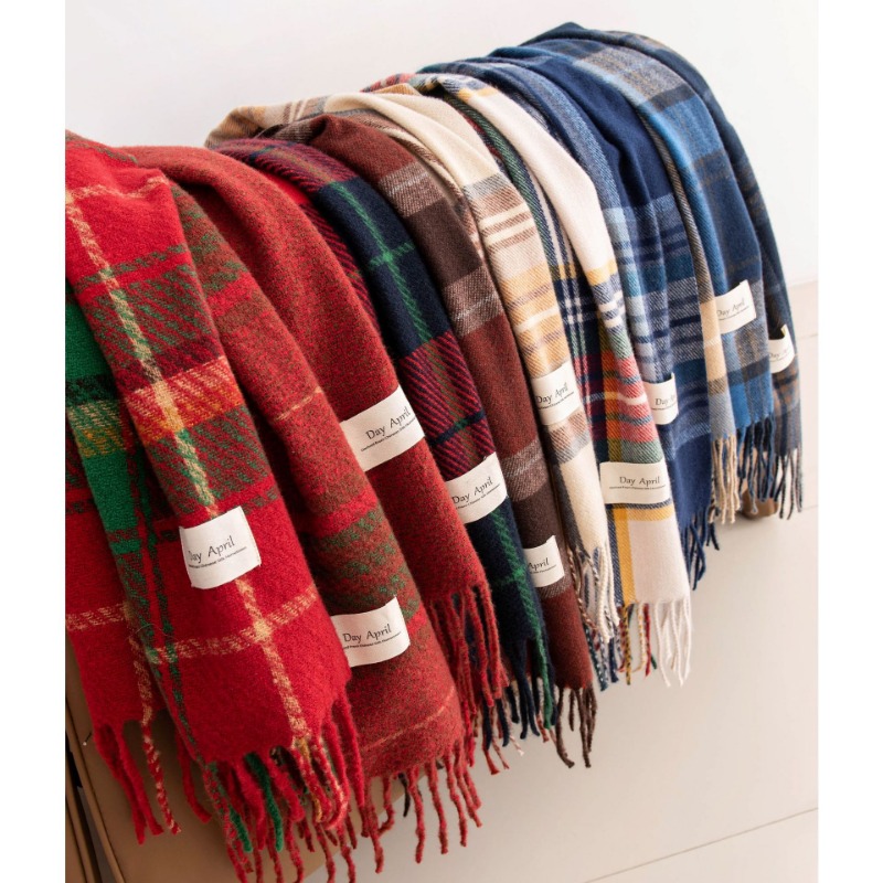 Bufanda a cuadros de Navidad para mujer, chal cálido de imitación de Cachemira con borlas, Otoño e Invierno