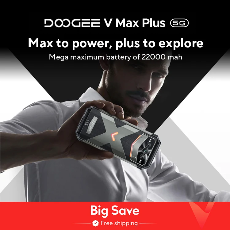 World Premiere DOOGEE V Max Plus Rugged Phone 22000mAh 36GB(16+20) 512GB 200MP Camera Phone 6.58" 120Hz Dimensity 7050 Android14