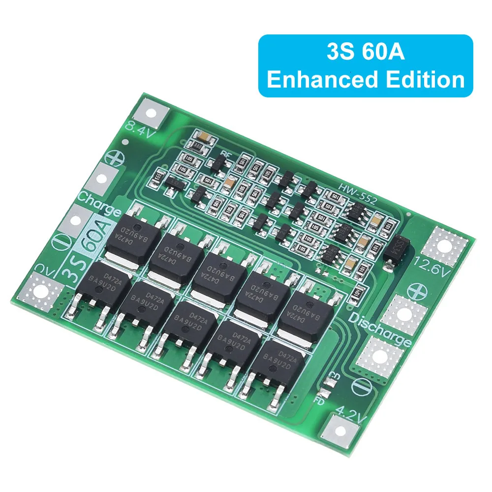 3S/4S 40A 60A Защитная плата зарядного устройства для литий-ионного аккумулятора 18650 BMS для двигателя дрели 11,1 В 12,6 В/14,8 В 16,8 В Улучшение/балансировка