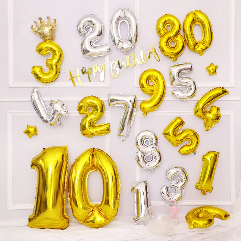 Palloncini foil digitali da 16/32/40 pollici Oro rosa Argento Gradiente Numero 0-9 Festa di compleanno Decorazione di nozze Baby Shower Globos
