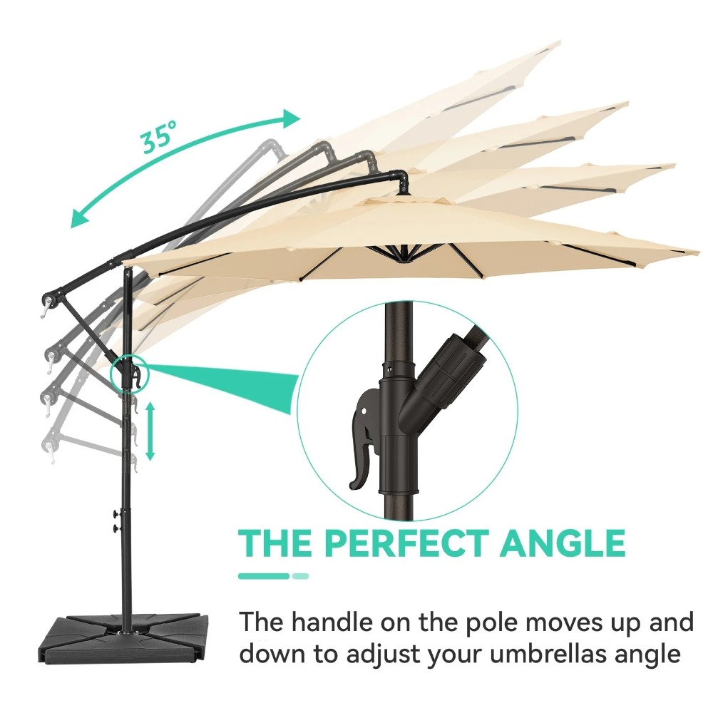 10' Heavy Duty Patio Hanging Offset Cantilever Patio Umbrella with 4-Piece Base, Beige