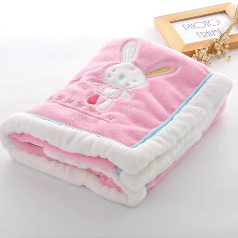 아기 담요 신생아 만화 자수 플란넬 아기 담요 어린이 소년 소녀 Swaddle Wrap 유아 유모차 커버 담요
