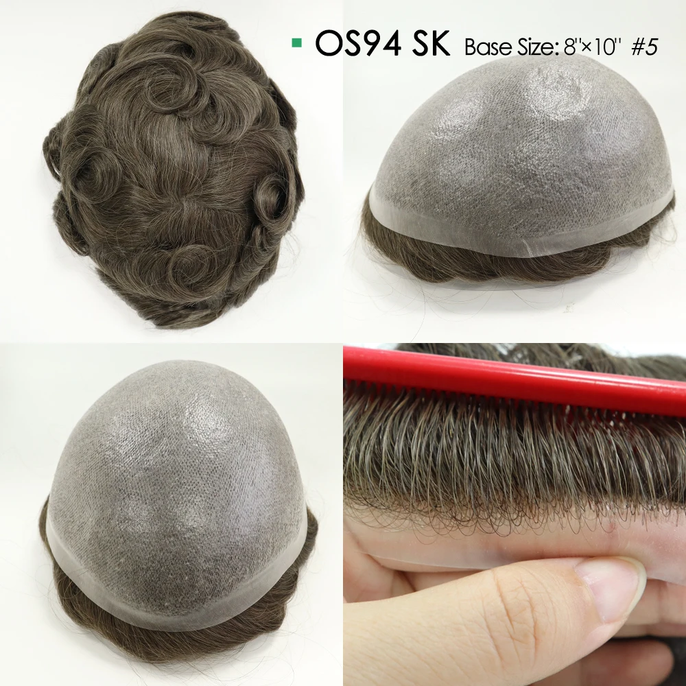 ขาย Mono ลูกไม้และ PU Mens Toupee ขนาดและฐานวิกผมสําหรับชายผมอินเดียผู้ชาย Capillary Prothesis Toupee
