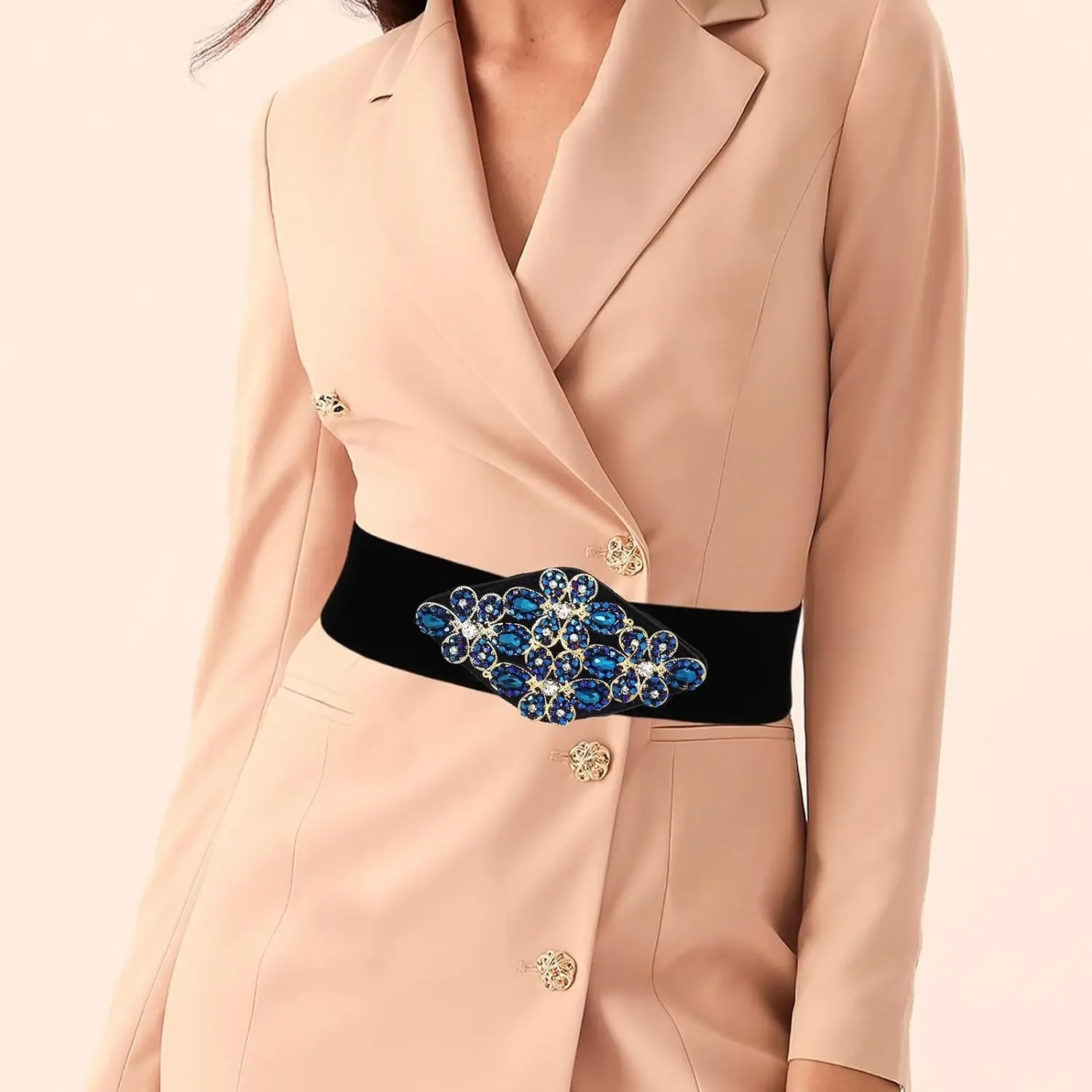 Cinto elástico de strass preto largo feminino azul cintos elásticos flor cintura jóias acessórios para vestido