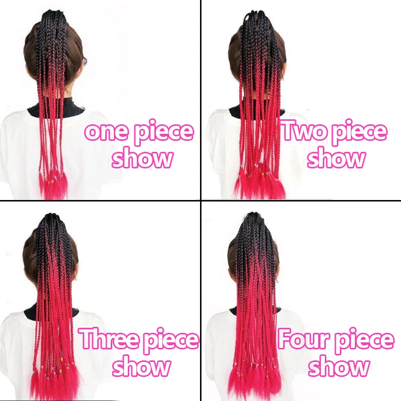 WIGSIN 24Inch Synthetische Lange Ombre Regenboog Box Braid Paardenstaart Haarverlenging voor Vrouwen Rubberen Band Kapsel voor Vrouwen