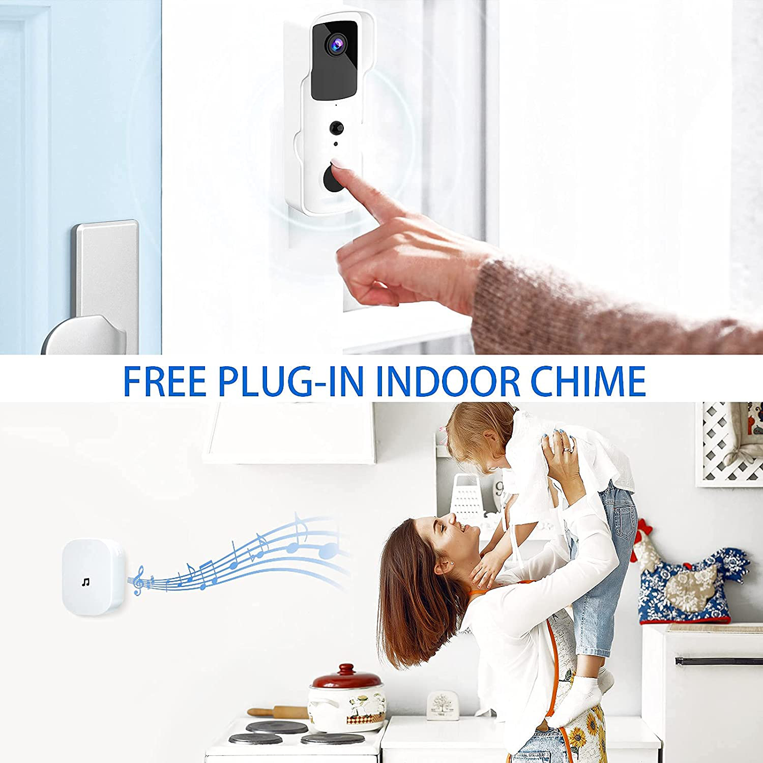 Беспроводной дверной звонок с Wi-Fi, 1080P, с ИК-датчиком движения