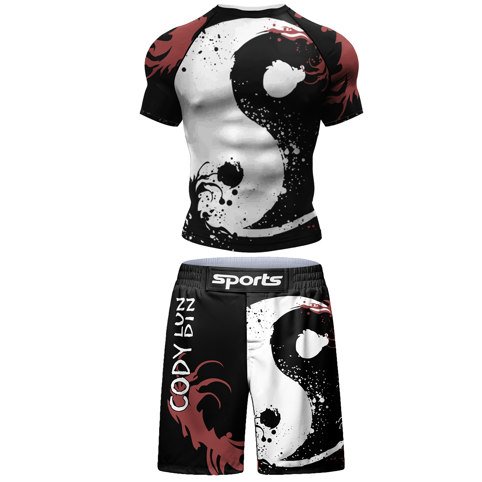 2 PCS ชุดกีฬา Bjj Jiu jitsu gi Rashguard + กางเกงขาสั้น MMA มวยไทยกางเกง Cool Boxing Grappling สวมใส่ฟิตเนสวิ่งเสื้อผ้า