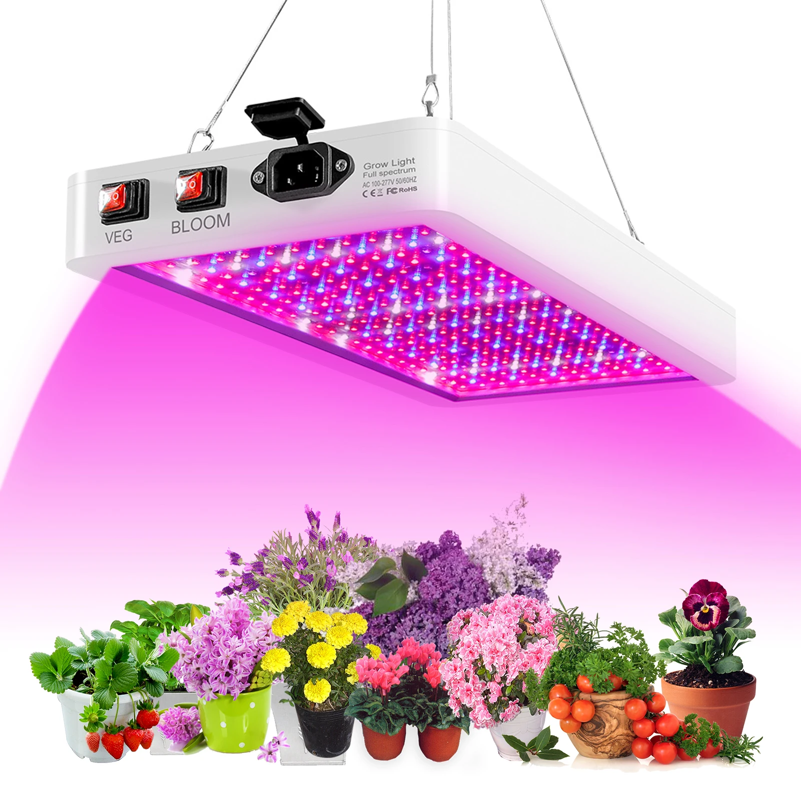 1000 W LED-Wachstumslicht für Zimmerpflanzen, 216 LED-Vollspektrum, Gemüse und Blüte, Doppelschalter, IP65, wasserdicht, hängende Pflanzenwachstumslampe