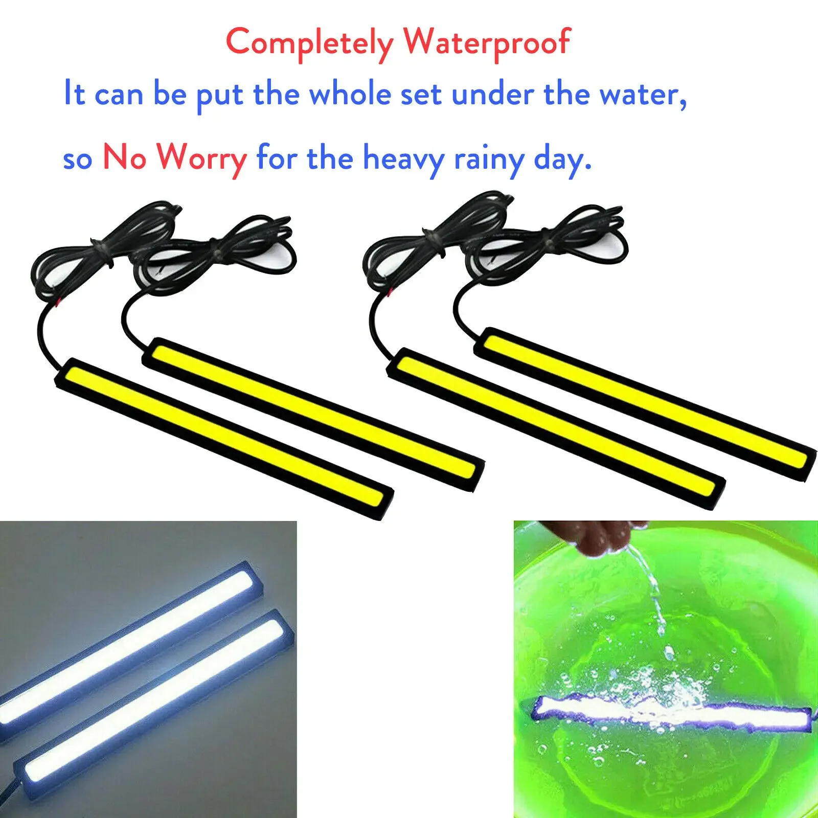 Ultra Thin Bright LED COB Strip DRL Lamp Day Time Running Driving Lamp for Auto Car Side Light Fog Light Waterproof DC 12V