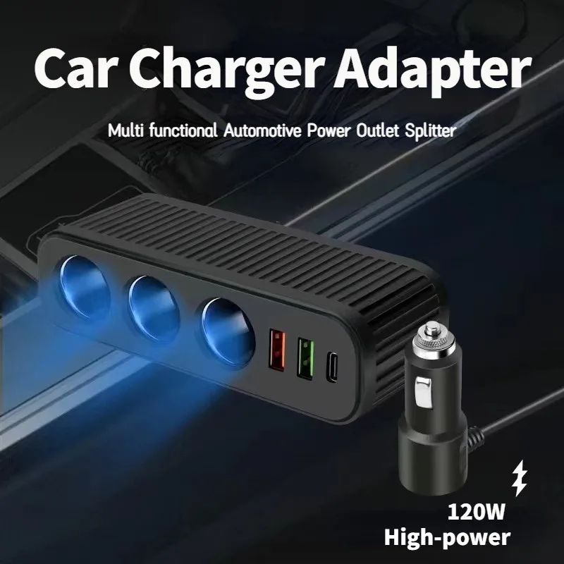 120W Auto Zigarette Leichter USB Ladegerät PD Schnell Ladung Power Adapter Eins-zu-vier Multifunktionale Buchse für Handy Ladegerät