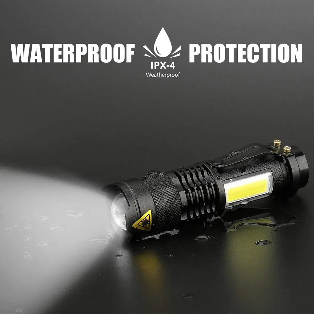 Mini lampe de poche LED Rechargeable, XPE COB, perle, Double Source de lumière, Flash pour aventure, Camping, pêche, alpiniste