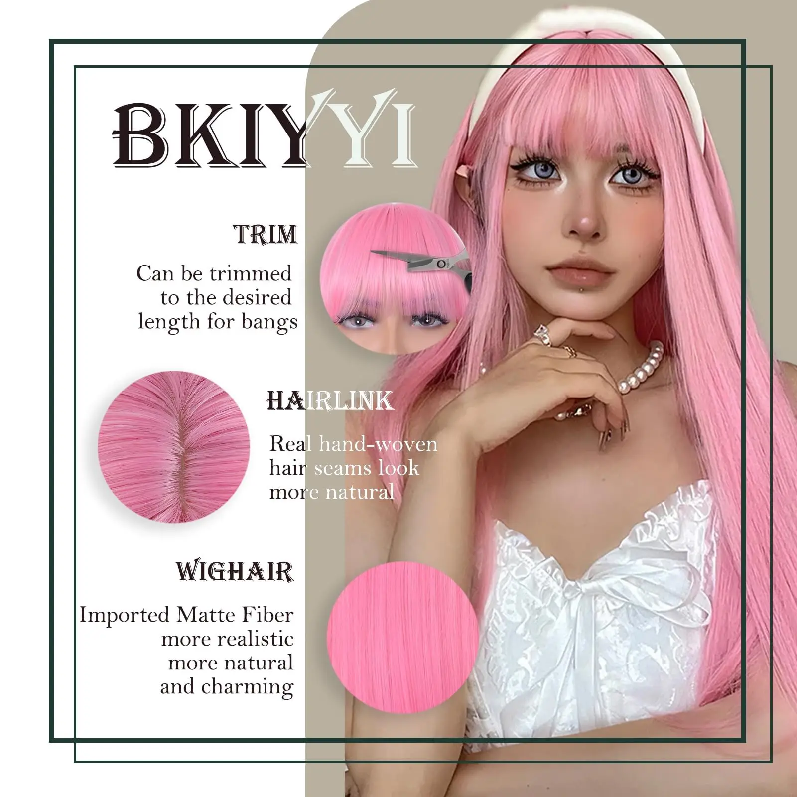 Roze lang steil haar synthetische pruik voor Halloween cosplay, pruik voor dagelijks gebruik, haaraccessoire voor hoge temperaturen