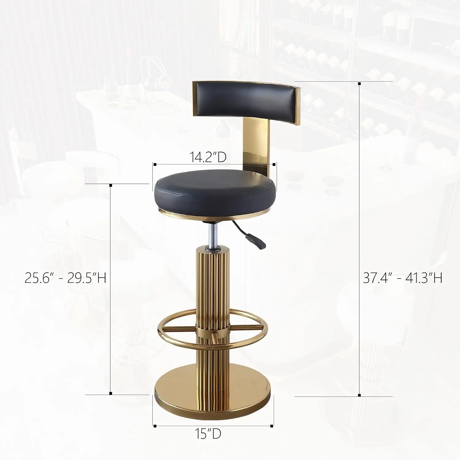 FUNROLUX Swivel Bar Stools with Backrest, Modern Adjustable Height Counter Stool with Metal Legs and Comfortable Cushion
