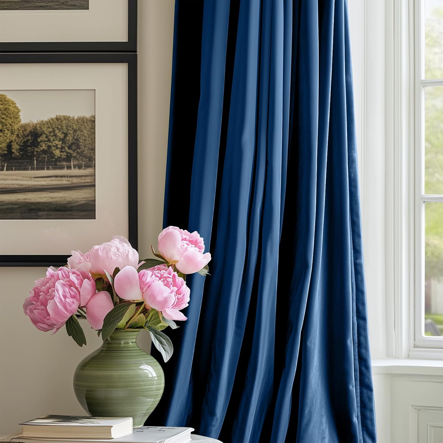 Cortinas opacas de terciopelo azul oscuro, cortinas con aislamiento térmico, cortinas de ventana de 120 pulgadas de largo, corti