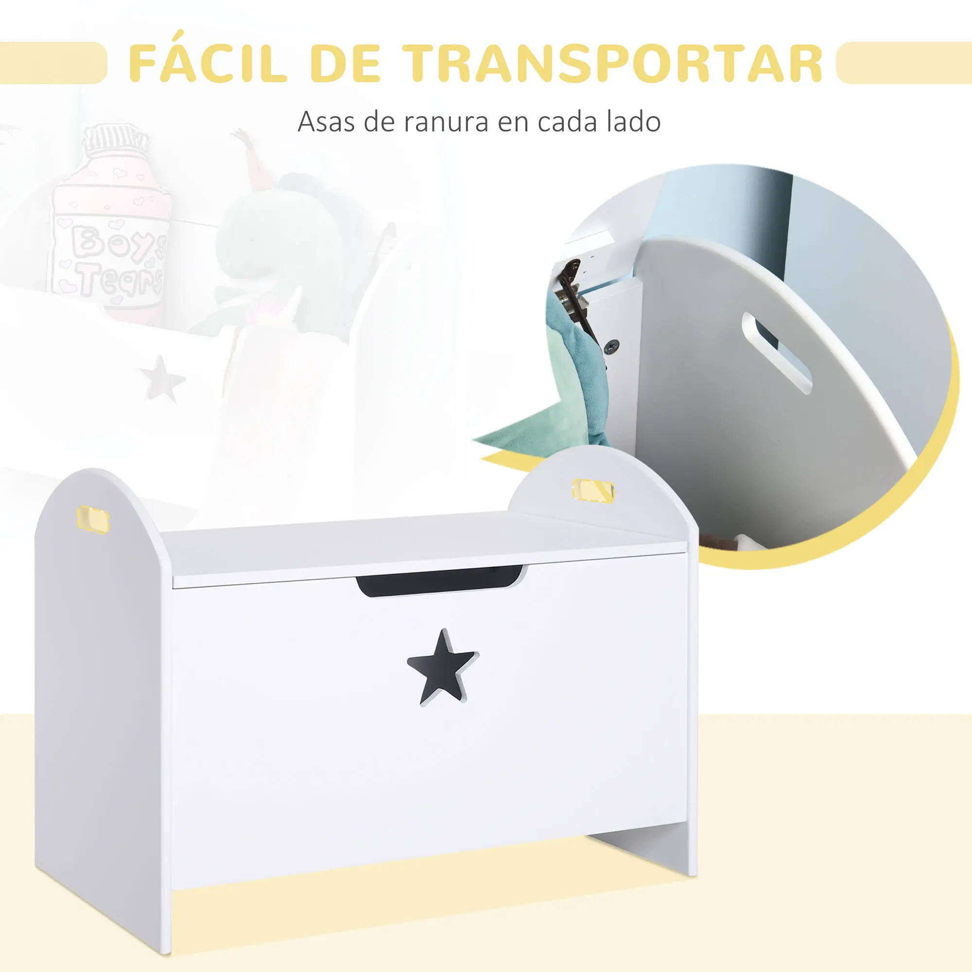 HOMCOM Baúl de Almacenaje Juguete con Tapa Reversível Amplio Espacio Carga 20 kg