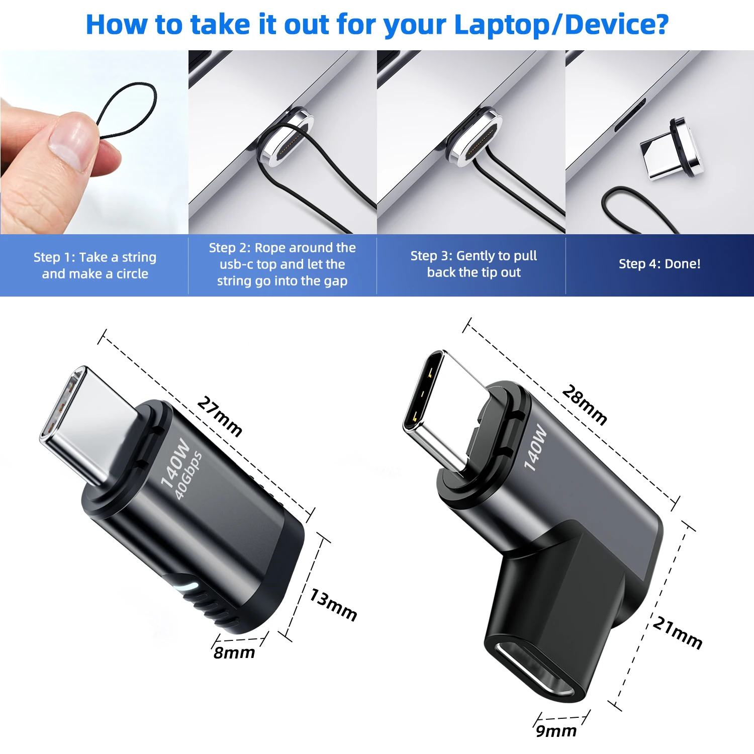 Магнитный адаптер USB 4.0 USB C, разъем типа C PD 140 Вт, быстрая зарядка, 40 Гбит/с, конвертер 8K при 60 Гц, передача данных для Macbook Pro Air