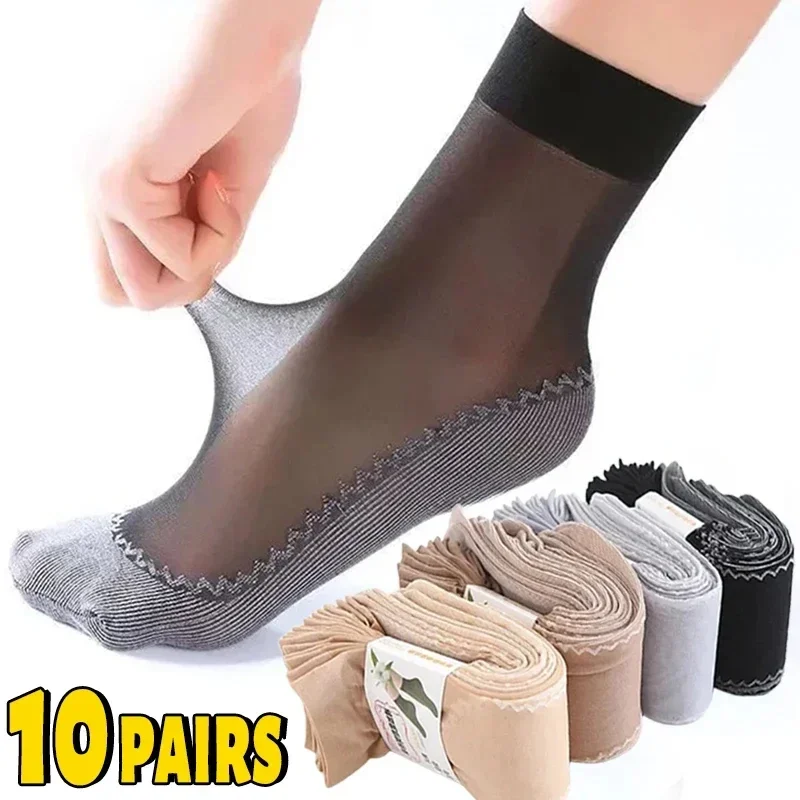 10/20 Pairs Kurze Socken Frauen Ultradünne Elastische Spitze Transparente Socke Frau Sommer Atmungsaktive Rutschfeste Unterseite Splice Baumwolle Socke