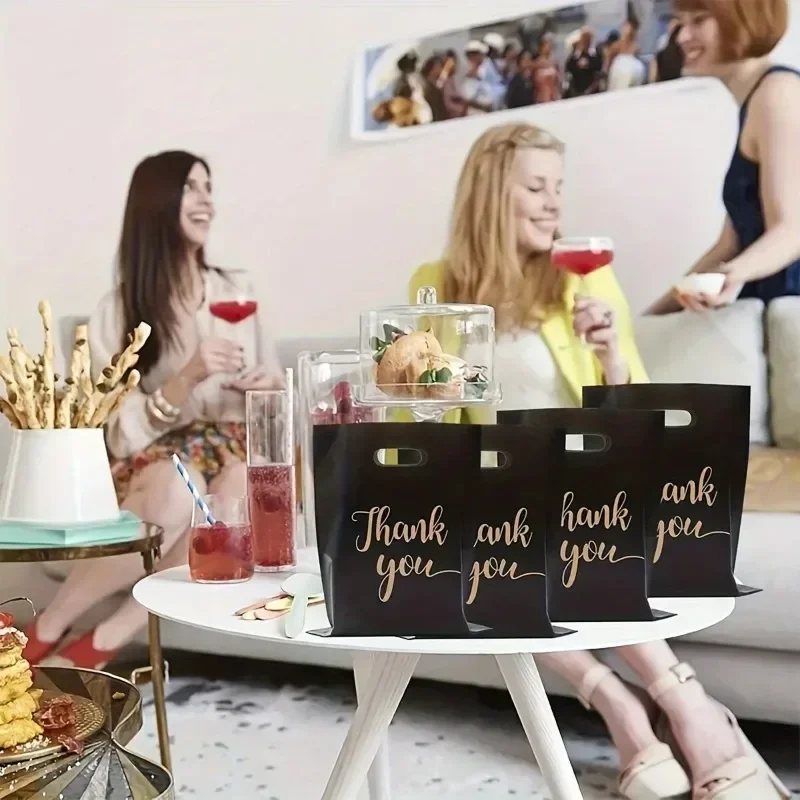 สีดําขอบคุณ Tote กระเป๋าพลาสติกถุงของขวัญสําหรับงานปาร์ตี้งานแต่งงานวันเกิดคริสต์มาสวันขอบคุณพระเจ้าครบรอบโปรดปราน