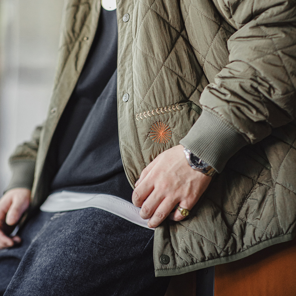 Maden カジュアル キルティング ベースボール ジャケット 厚くて暖かい パッド入り コート グリーン ヴィンテージ アウター メンズ 冬用 多用途 コート ポケット付き