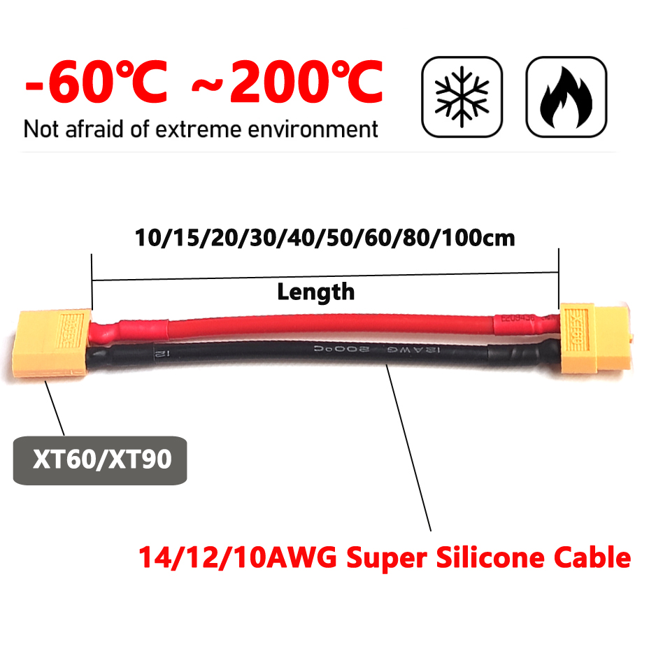 XT60 XT90 Buchse/Stecker, Batterie-Parallelstecker mit flexiblem Silikondraht, 14 AWG/12 AWG/10 AWG für RC-Lipo-Batteriemotor