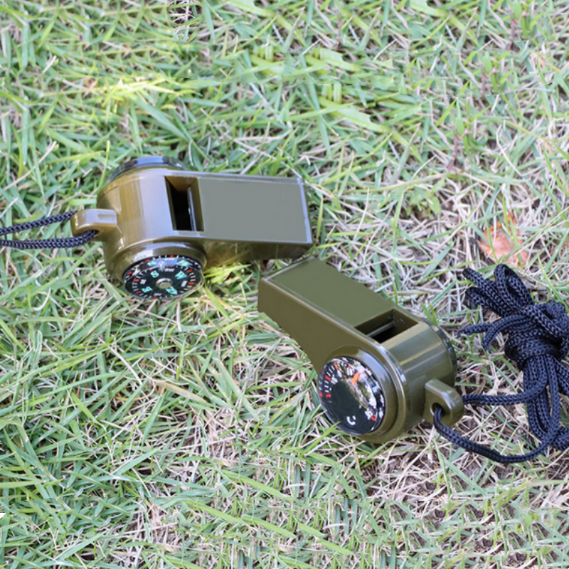 1 Stück 3-in-1-Notfall-Überlebenspfeife, Kompass, Thermometer, Schiedsrichter-Cheerleading-Pfeife, Sportzubehör