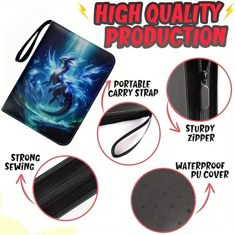 Trading Card Binder-4 Pocket 400 Pockets Kaarthouder Album met 50 verwijderbare hoezen Draagbaar kaartverzamelboek met ritssluiting