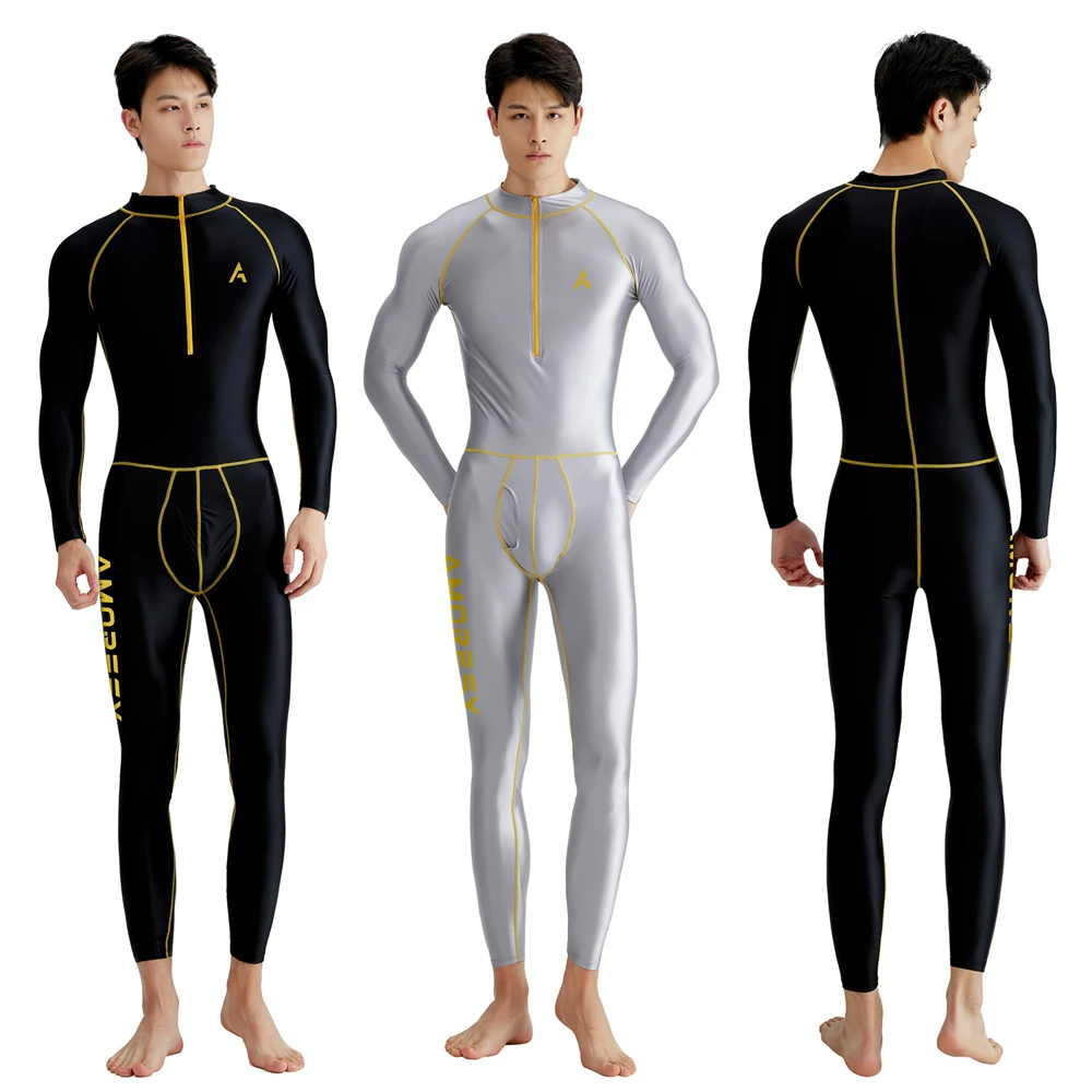 AMORESY Herren-Trainingsanzüge, Sets, Oberteile, Leggings, glänzend, glänzend, Sport, Fitness, Laufen, Reißverschluss vorne, Overall, Catsuit, Allzweck-Overalls