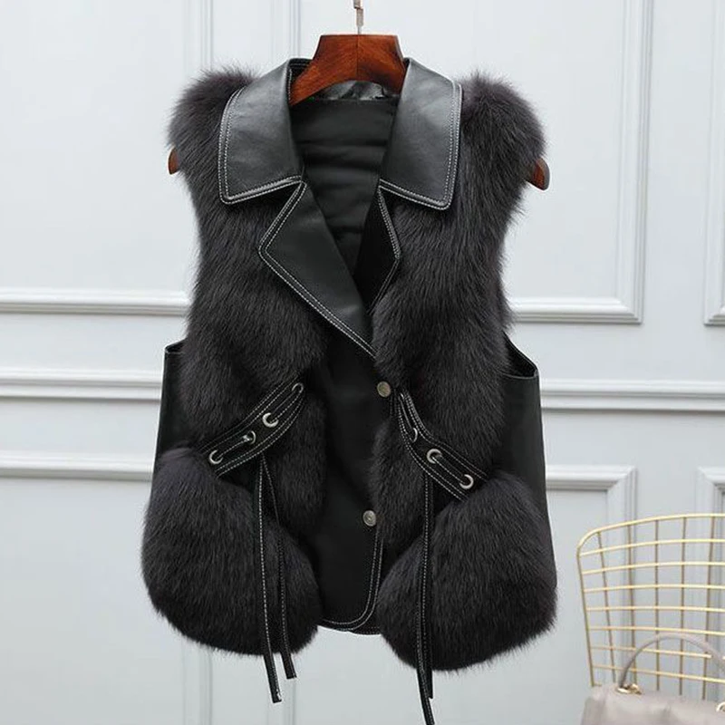 女性用毛皮コート,ショートベスト,女性用ジャケット,チョッキ,秋冬服,2024
