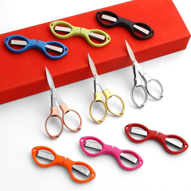 Simple Portable Folding Scissors Solid Color Glasses Shape Paper Cutters Students Handmade DIY Tools School Office Supplies