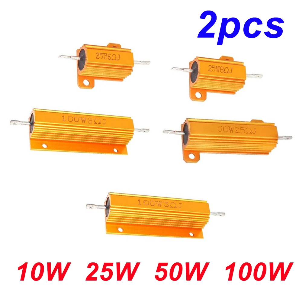 2 uds 10W 25W 50W 100W potencia de aluminio 0,1 ~ 1K ohm carcasa de Metal resistencia bobinada resistencia de carga 0,1ohm 3ohm 50ohm