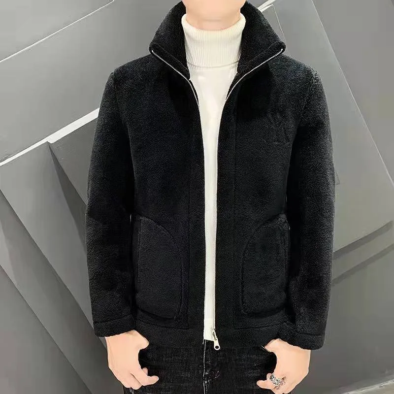 2024 nuevo abrigo de lana de cordero para otoño/invierno para hombre, abrigo de algodón con forro polar grueso a la moda para hombre