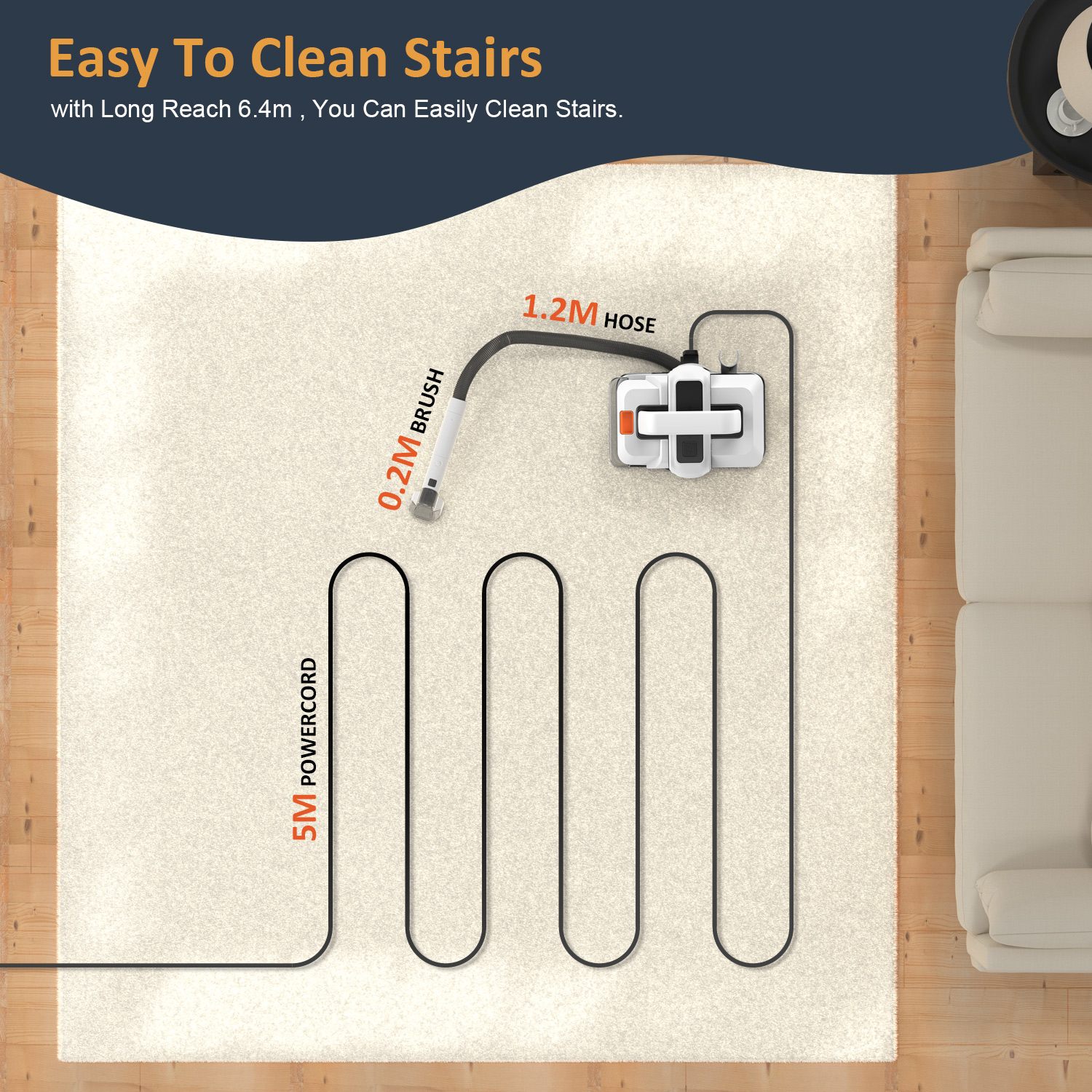 OMESER W05 Handheld Carpet Cleaner 750W 15Kpa Corded Spot Clean Machine Wet Fabric Carpet Sofa Cleaning Pet Portable Car