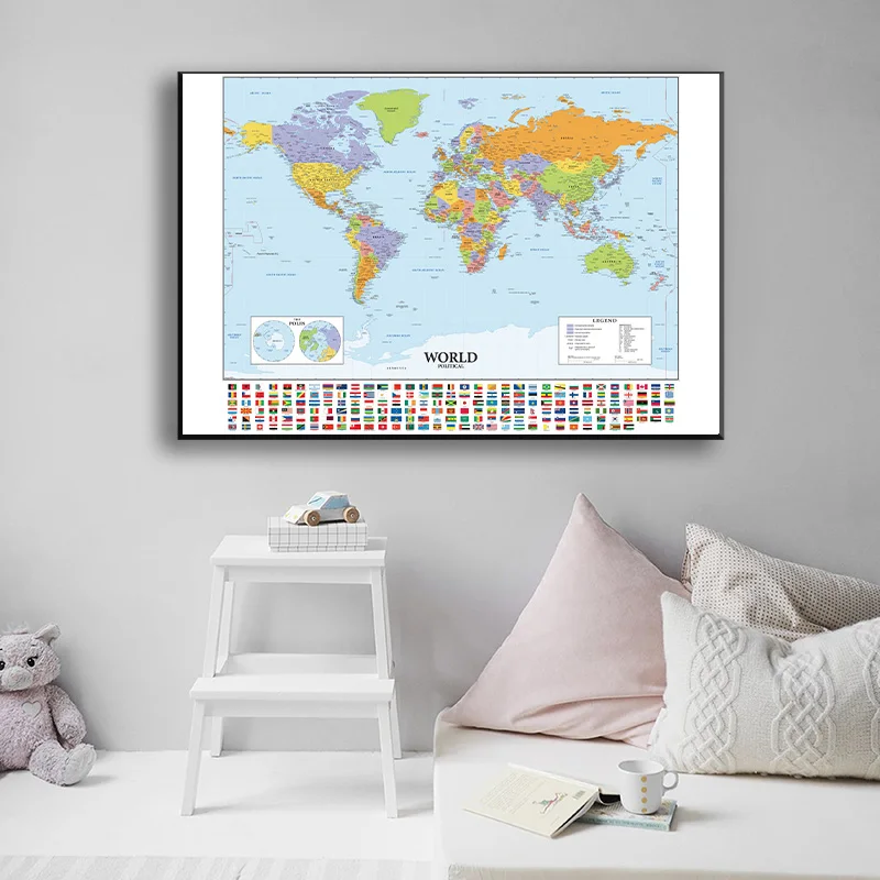 Retro The World Map Poster Vintage 59x42cm Fine Canvas School Office Classroom Wall Decoration A2 Size Travel Map