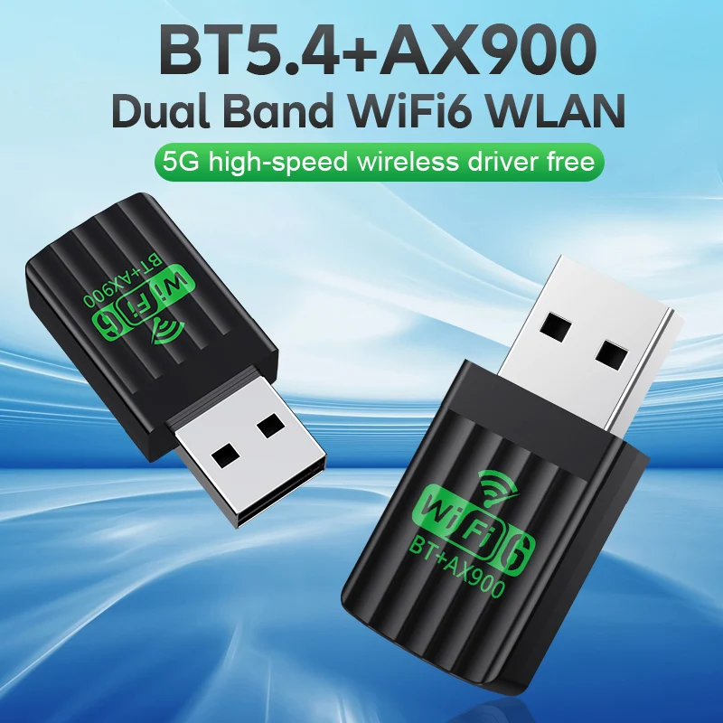 2IN1 Driver Free Network Card WiFi6 Bluetooth 5.4 AX900Mbps Dual Band 2.4G+5GHz Wireless Receiver Adapter For PC Laptop Win10/11