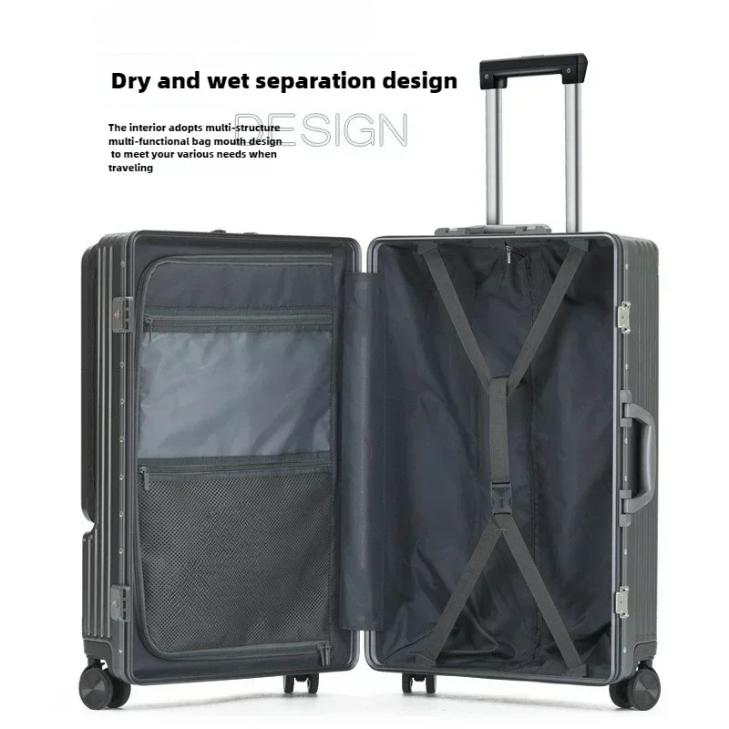 Mala de grande capacidade com senha, caixa com zíper para bagagem de viagem, sacos frontais, moda empresarial, carrinho, computador