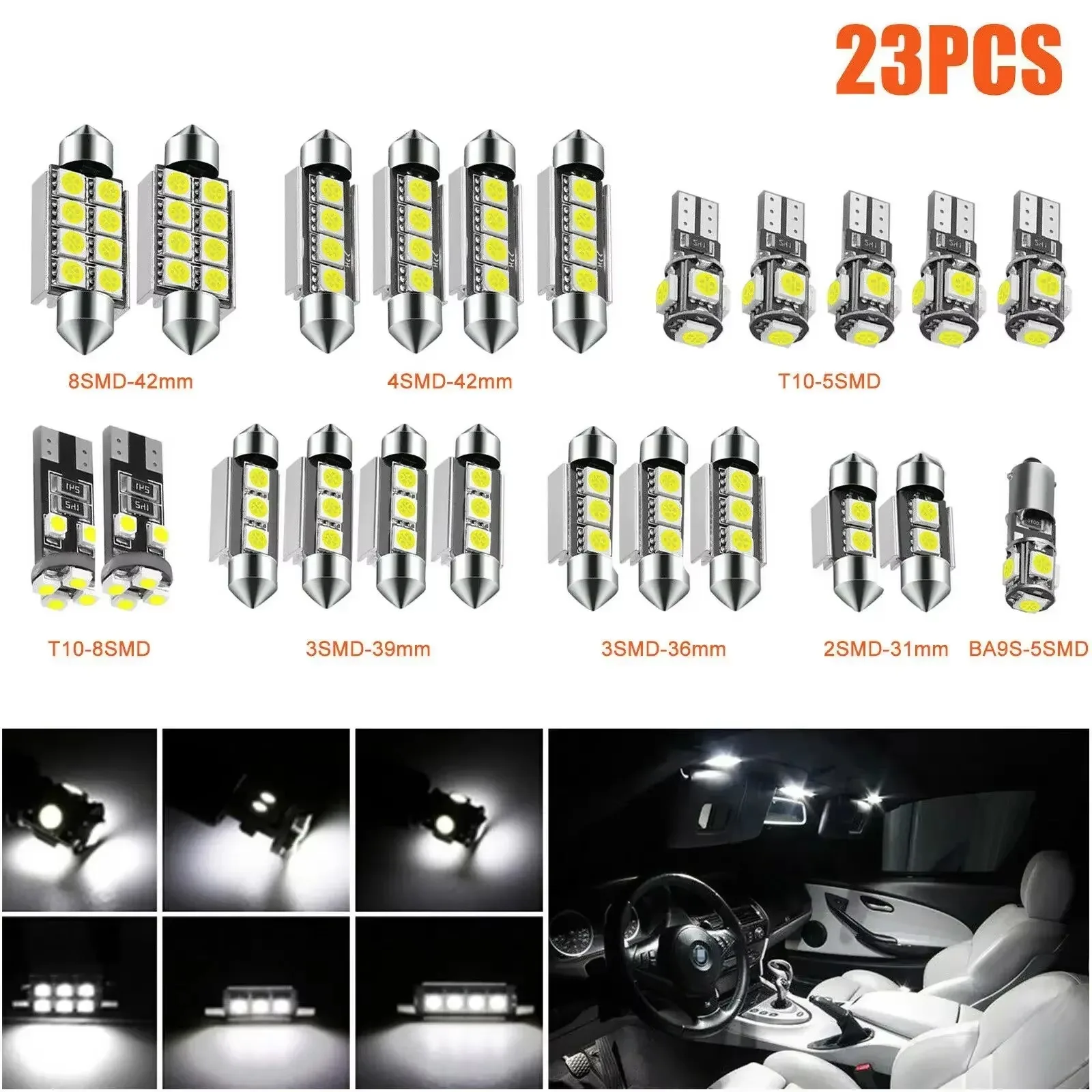 23 Uds luces LED para Interior de coche T10 5050 Kit de lámparas de matrícula para maletero de cúpula blanco para Bmw E53 E60 E90 bombillas LED para Interior