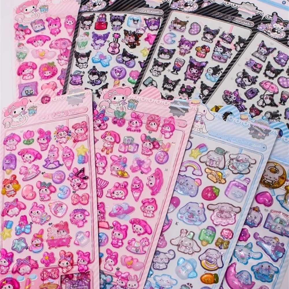 Cartoon Sanrio Characters Kuromi 3D Three-dimensional Embossed Luminous Stickers Cute Creative Children's Toy Stickers Wholesale