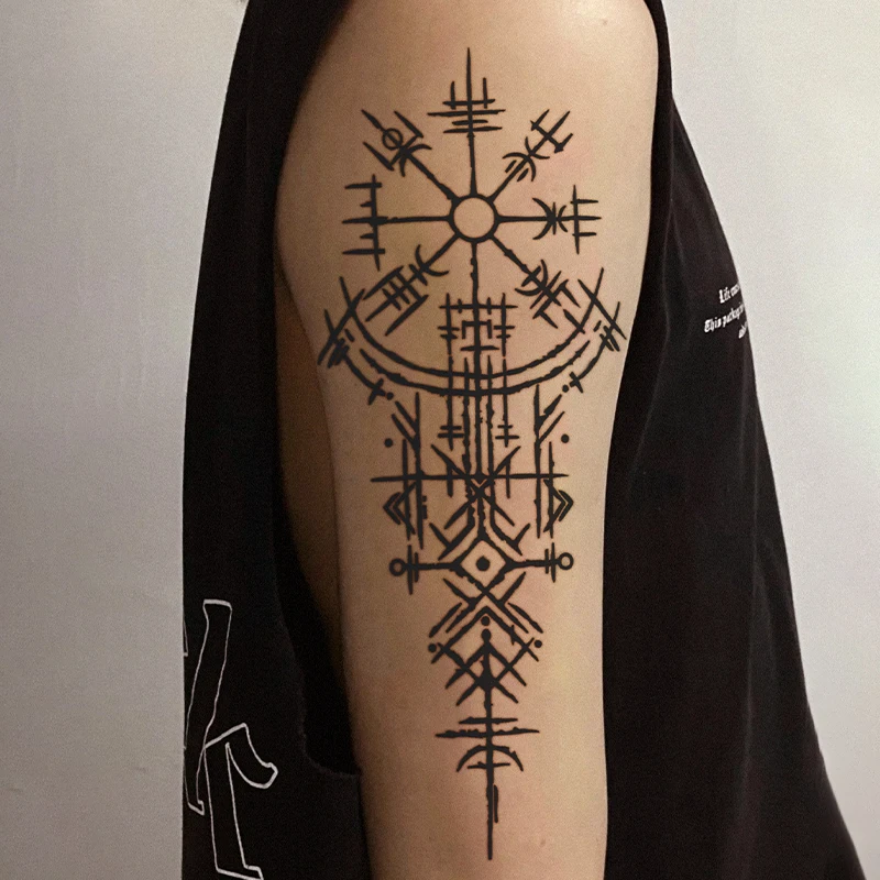 Autocollants de tatouage temporaire imperméables géométriques Runes Viking, imperméables longue durée pour une à deux semaines, pour bras, jambe, 1 pièce.