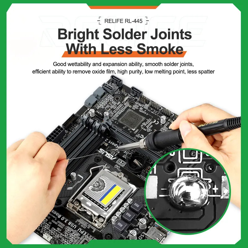 RELIFE RL-445 0.3/0.4/0.5/0.6mm 고순도 솔더 와이어 로진 코어 25g 주석 와이어 다양한 전자 납땜 용접 무게