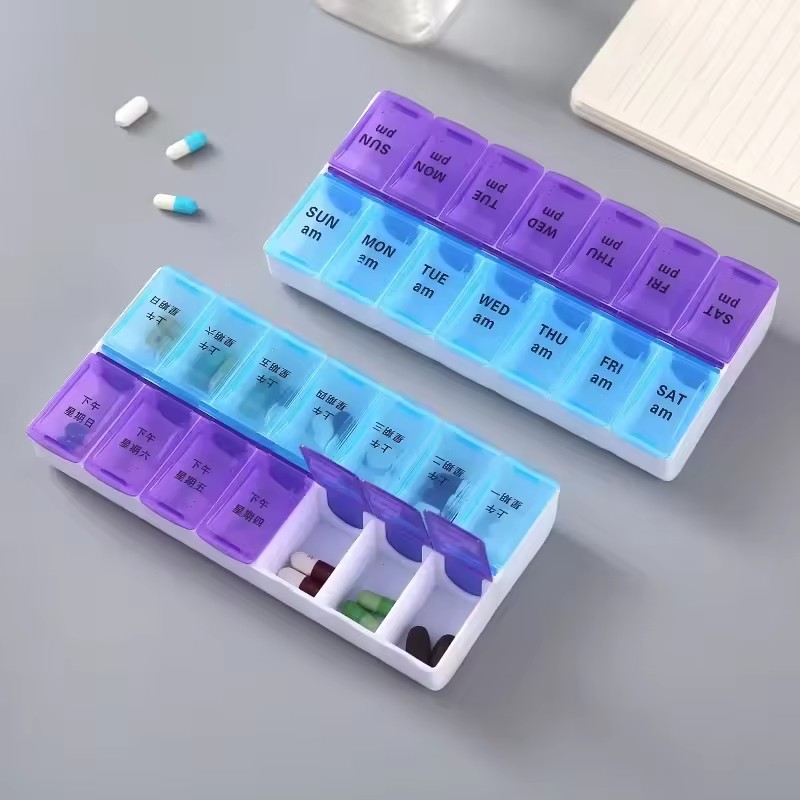 Wekelijkse Pillendoosje Organizer Cases Draagbare Bunker 7 Dagen 14 Roosters Pillen Container Opslag Tabletten Vitaminen Geneeskunde Visoliën