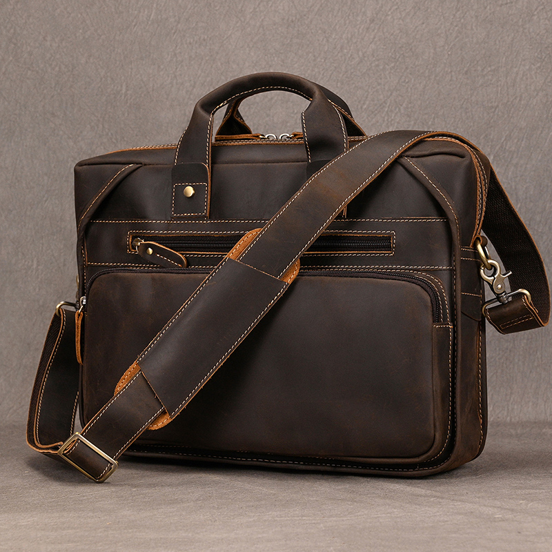 Luufan prawdziwej skórzana teczka torba dla człowieka nadające się do 14 cal PC torba biznesowa w stylu Vintage mężczyzna torba na laptopa ręcznie Crossbody torba