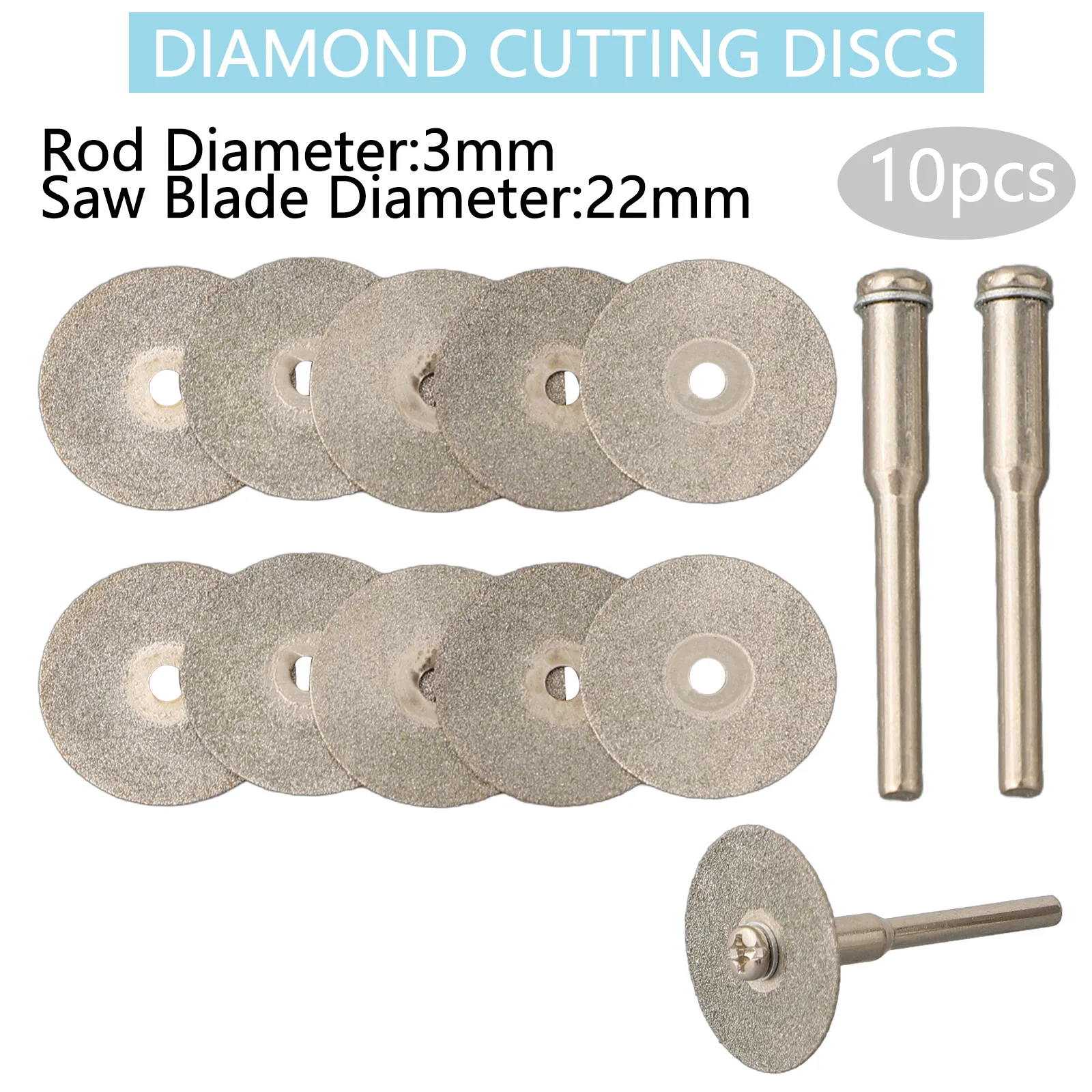 Discos de corte de diamante de 22mm, Mini hoja de sierra de diamante cortada con 2 uds. De conexión de vástago de 3mm para herramienta rotativa de ajuste de taladro Dremels, 10 Uds.